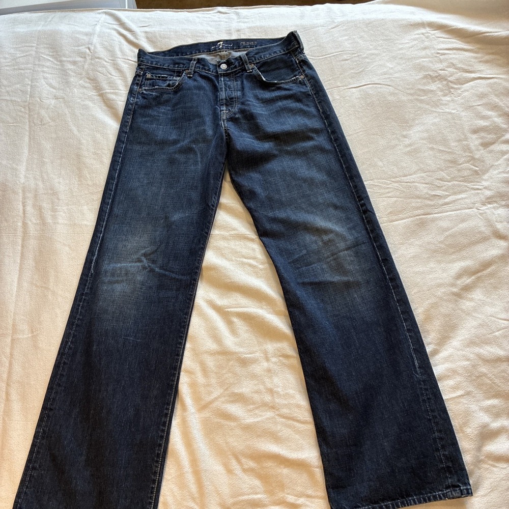 7 For All Mankind Men's Jeans Size 33 Dark Blue Wash Relaxed Fit Button Fly